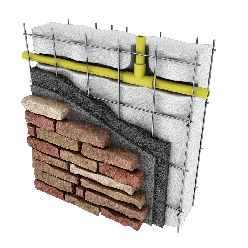 Detalle de un panel Cassaforma con mallas, instalaciones y terminación